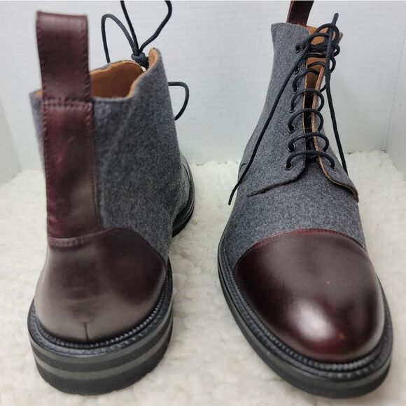 TAFT The Jack Mens Combat Boots Size 12 Gray Wool Oxblood Leaher Cap Toe Shoes - Picture 6 of 12